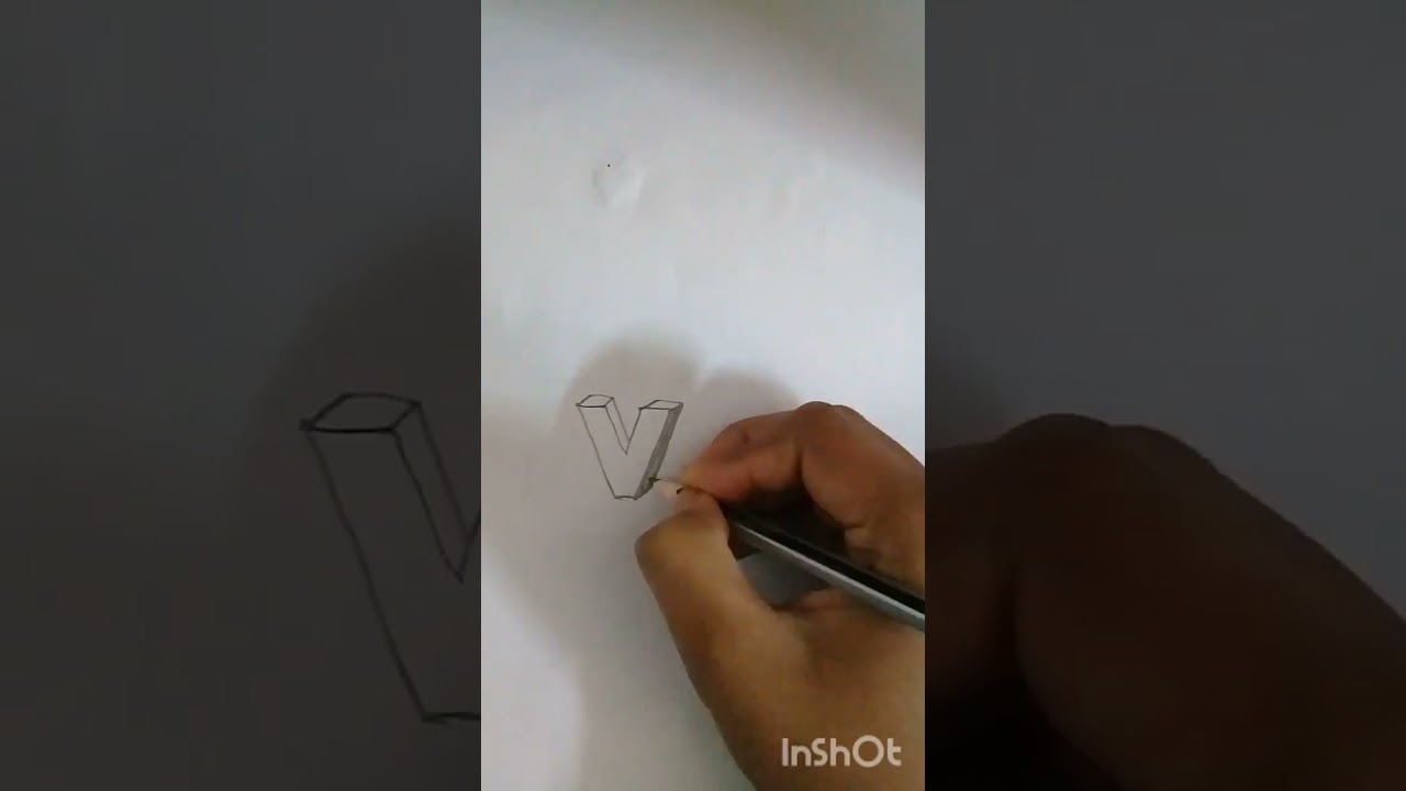 v- very easy- drawing 3D letter 'v'- trick art with pencil | #v #3D #shorts