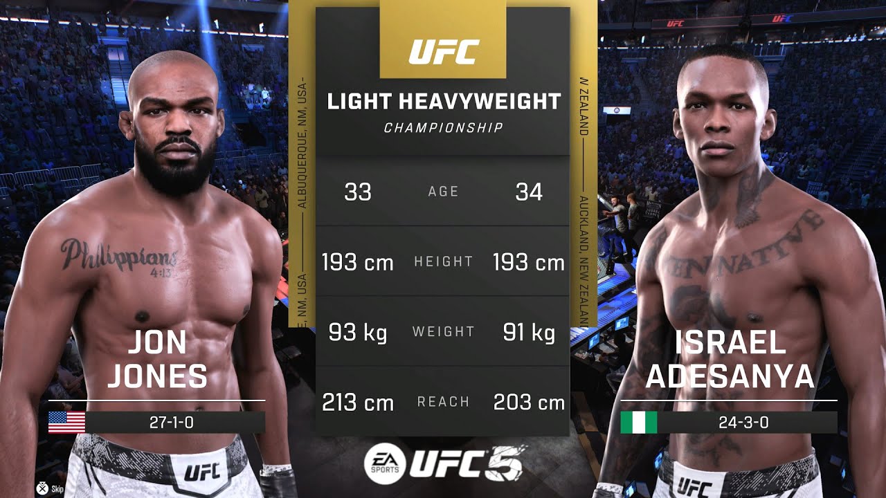 UFC 5 - Джон Джонс против Исраэля Адесаньи. Полный игровой процесс боя (PS5)