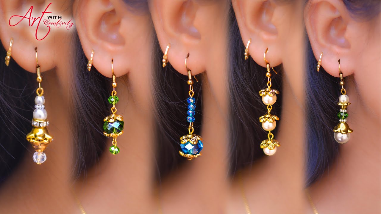 5 easy Pearl & Crystal Earring Design | DIY | 5 min Craft | Hand made jewelry | Art with Creativity
