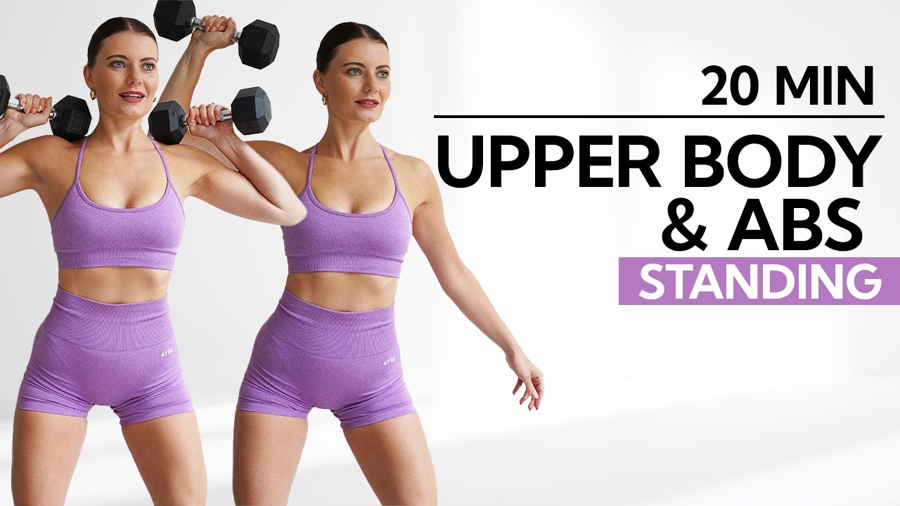 20 MIN STANDING ARMS & ABS DUMBBELL WORKOUT- Upper Body Strength | No Push Ups