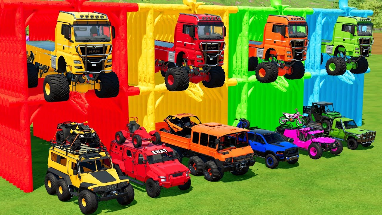 TRANSPORTING OFF-ROAD VEHICLES, BUGGIES and MOTORCYCLES with BIG TRUCKS! Farming Simulator 22