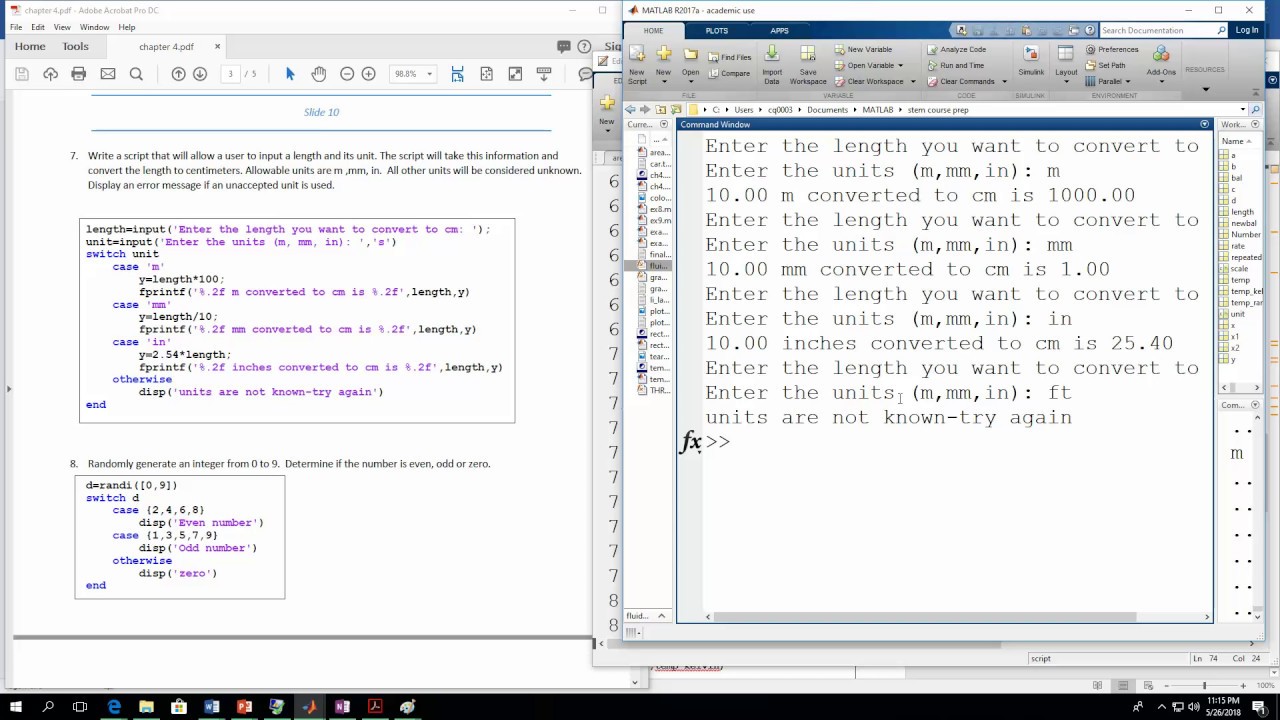 MATLAB switch case examples
