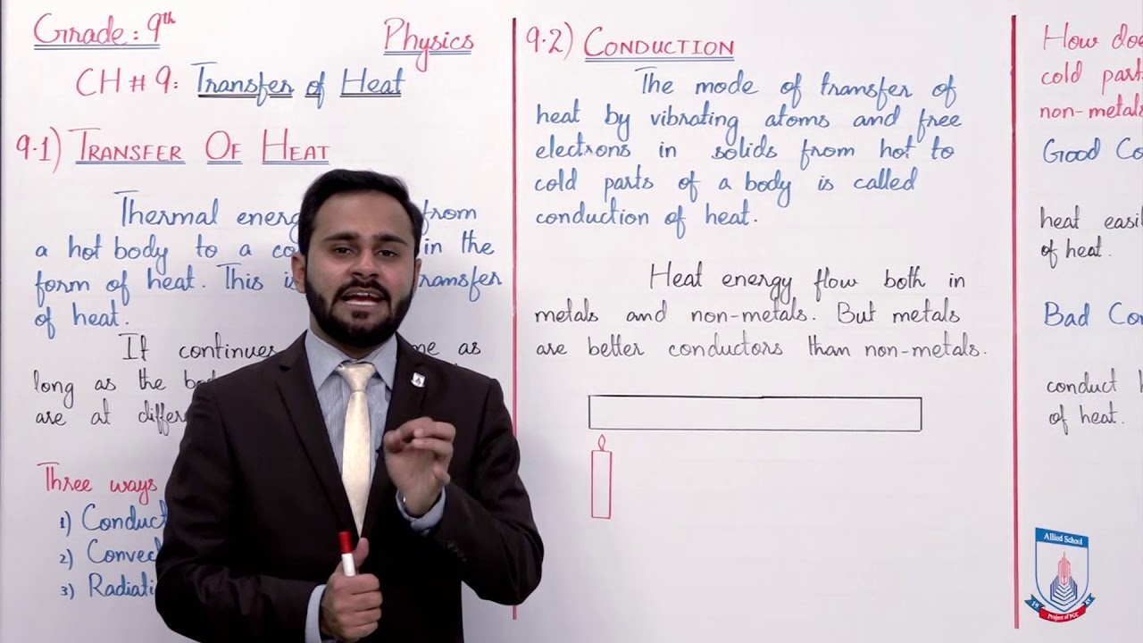 Class 9 - Physics - Chapter 9 - Lecture 1 9.1 Transfer of Heat & 9.2 Conduction - Allied Schools