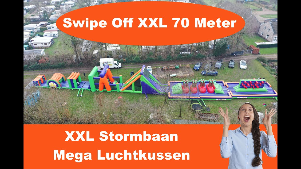 Stormbaan XXL 70 Meter Happy Rent Swipe Off Stormbaan volwassenen mega springkussen