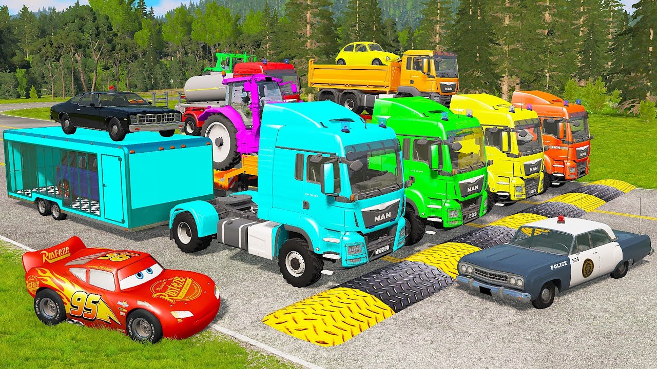 Flatbed Truck Mcqueen | Transportation with Truck - Pothole vs Car #42 - BeamNG.Drive