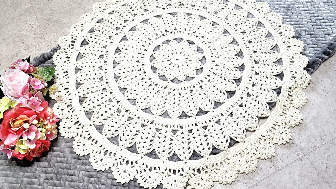 #코바늘 와일드 플라워 원형 러그 카펫/원형 테이블 매트 /식탁보/Tapete Wild Flower Crochet   part2