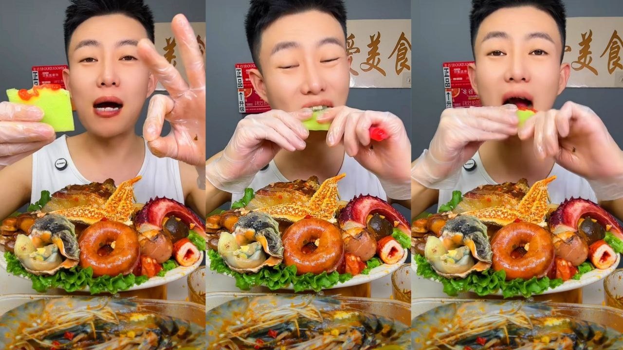 ASMR Chinese Seafood Mukbang | Eating Sea Snail & Pork Belly | Spicy Food Eating Sounds