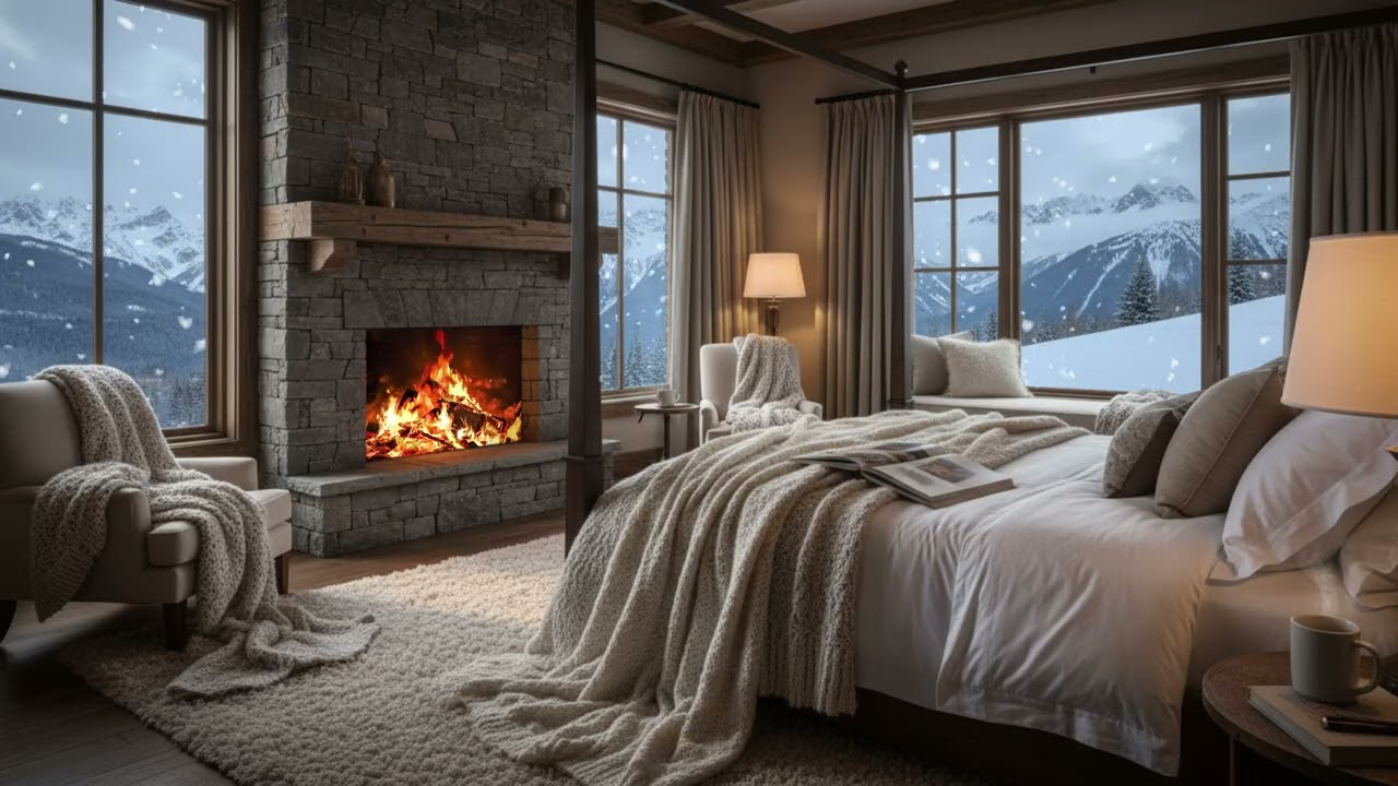 Fire Sounds & Howling Winter Storm ❄️ Intense Wind & Crackling Fire Mix