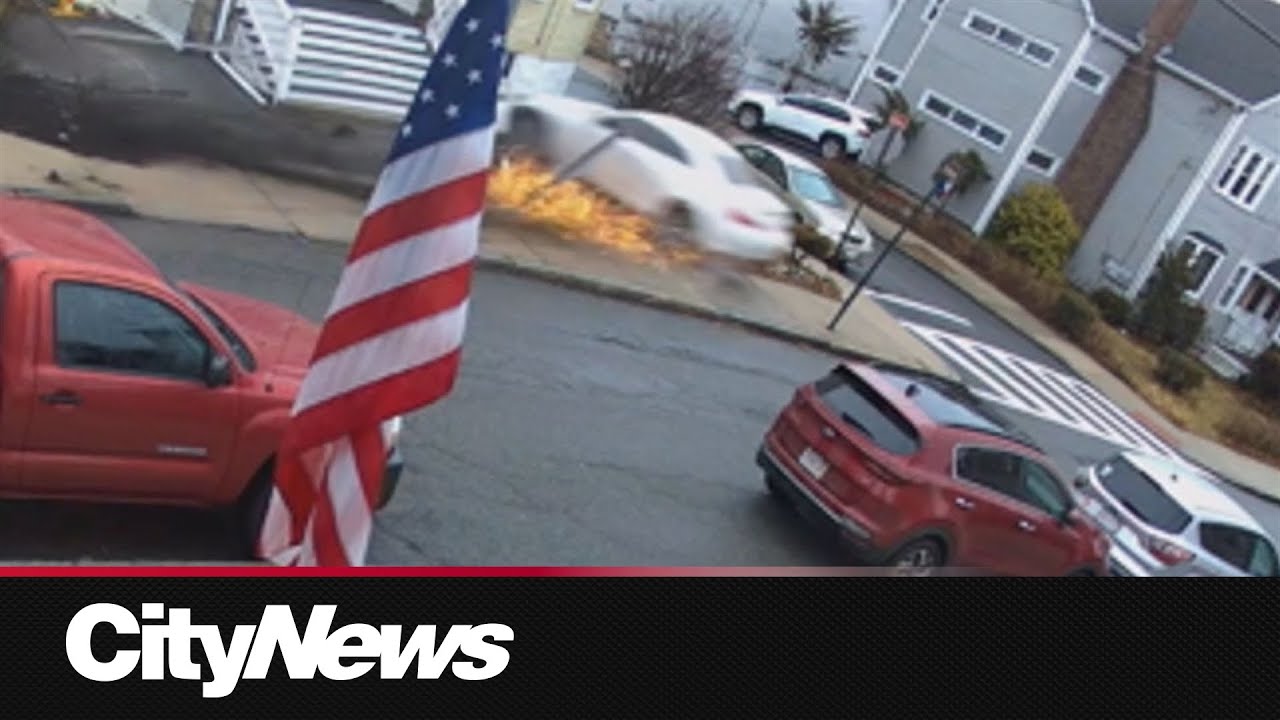 Home security captures high-speed car crash, ejecting driver