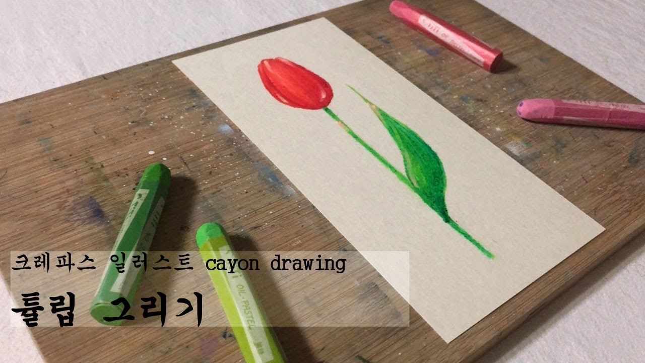 크레파스 초보, 간단하고 쉬운 튤립 꽃 그림그리기 oil pastel drawing, how to draw tulip flower