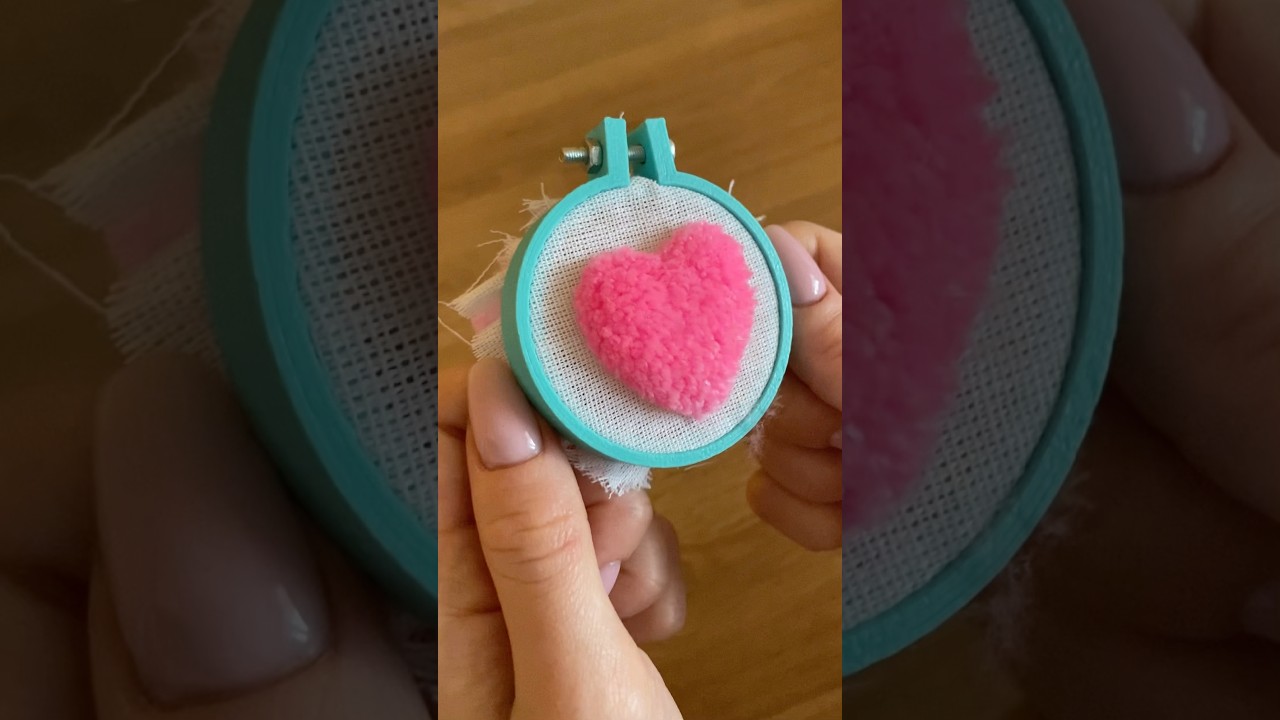 Fluffy Pink Heart Punch Needle 🩷🥰 #punchneedle #diycrafts #shortvideo #embroidery