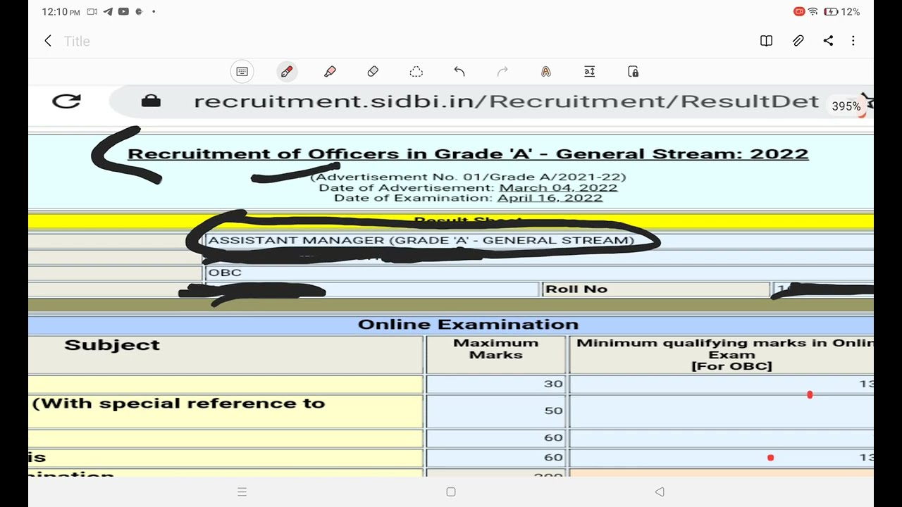 SIDBI ASSISTANT MANAGER (GRADE -A) SCORECARD 2022