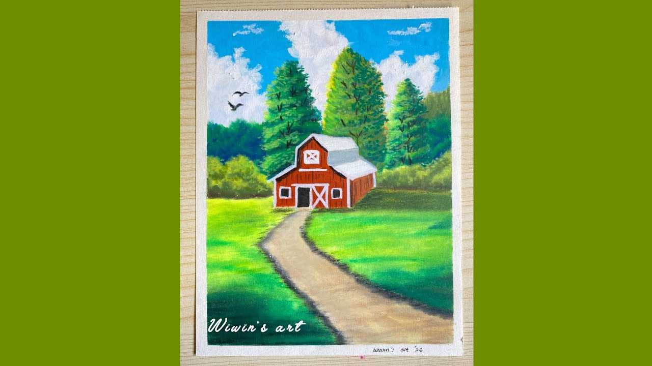 menggambar pemandangan desa dg oil pastel #menggambar #oilpastel #art #pemula #gambaraesthetic #art 