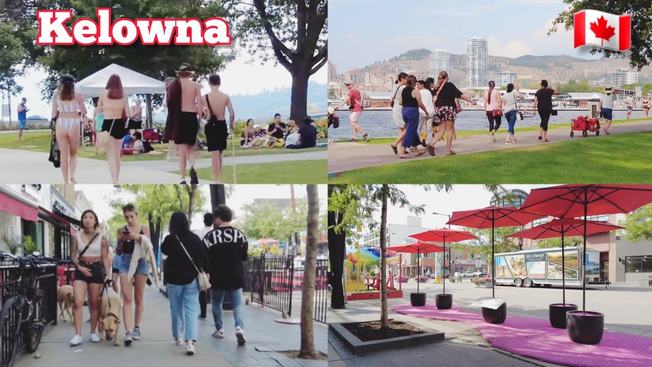 🇨🇦 [4K] Summer Downtown Kelowna, City Park & Lake Walking Tour, BC, Canada