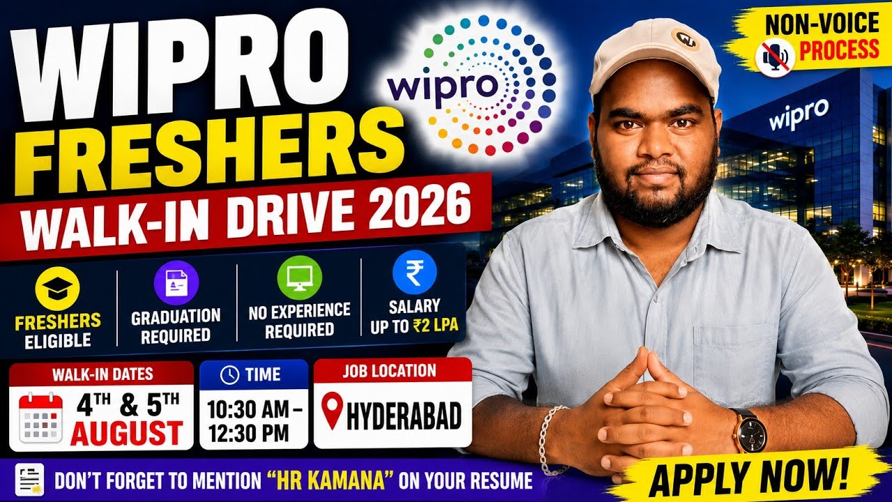 Wipro Freshers Walk-in Drive 2026 🔥 Hyderabad Jobs | Non Voice | Degree Freshers | Direct Interview