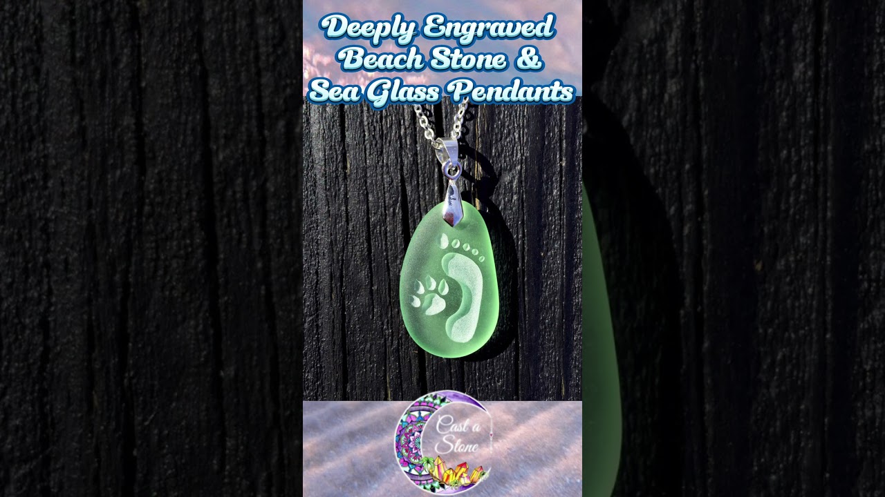Deeply Engraved Beach Stone and Sea Glass Pendants - Handmade with Love 🌊🐚🏝️ #foryou