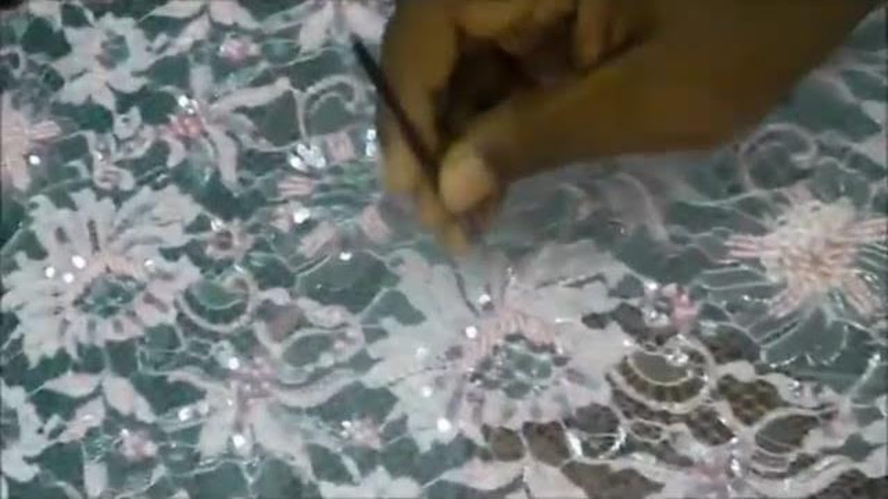 HAND EMBROIDERY AND BEADING ON LACE FABRIC  TUTORIAL