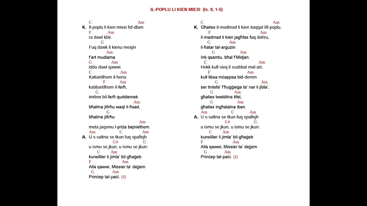 Il- Poplu li kien miexi (Il popolo che camminava nelle tenebre) - Kant Mixja Neokatekumenali