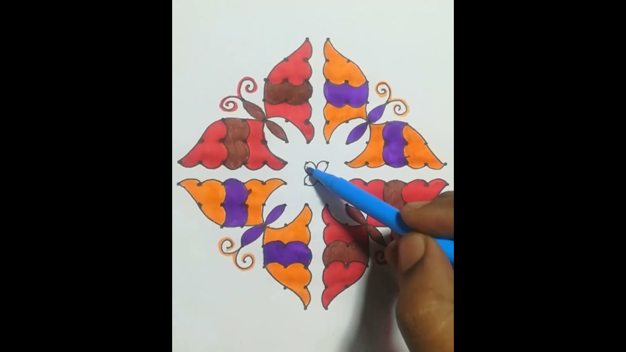 Дизайн бабочки ранголи колам /точки 14*2 #easyrangoli #rangoli #kolams #mugulu #easykolam