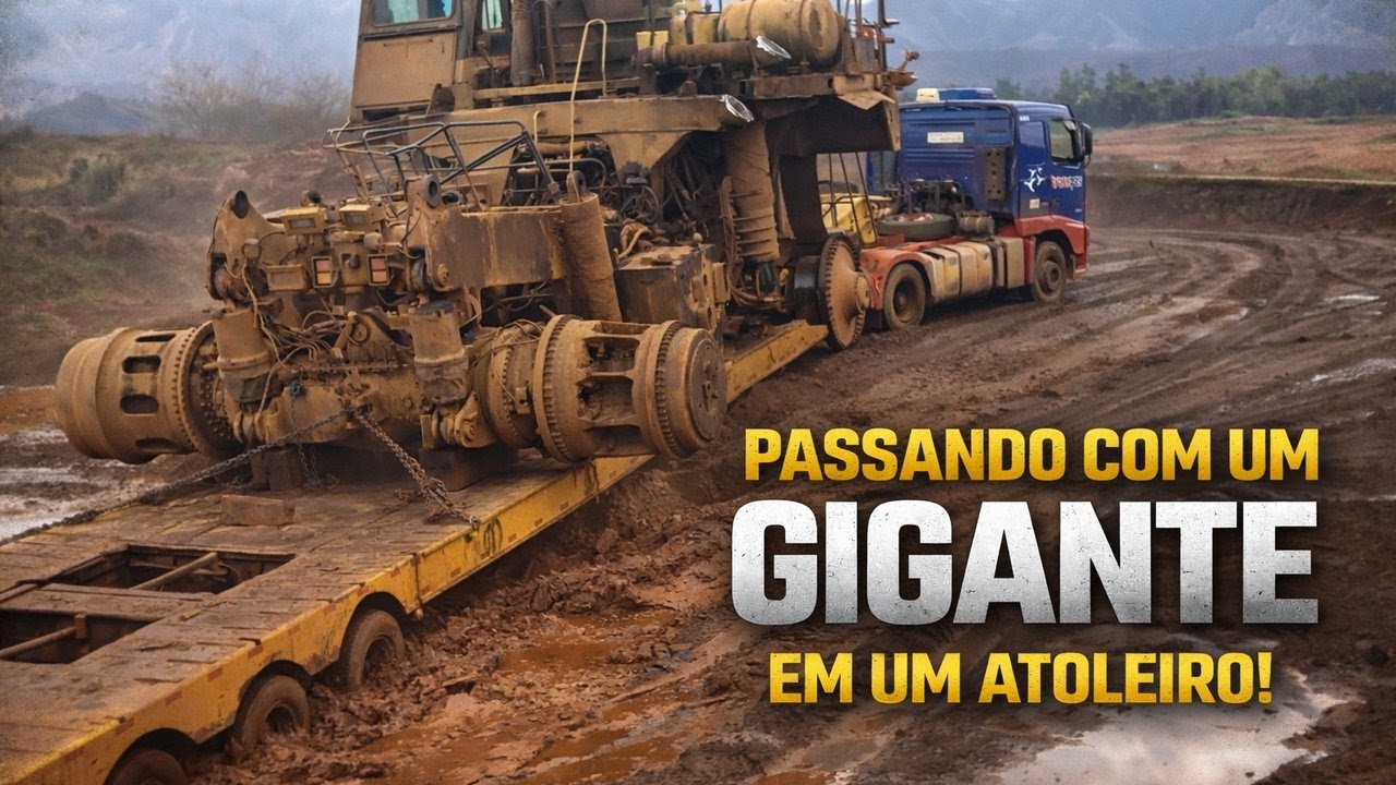 Passando com o gigante Caterpillar 785 em um atoleiro