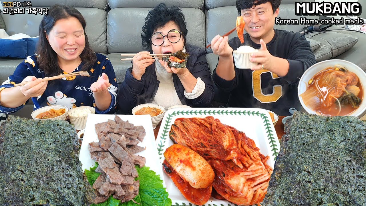 👩엄마표 시골밥상!시원한 콩나물김칫국,김장김치,재래김,모듬한우ㅣKorean Home-cooked mealsㅣMUKBANGㅣEATING SHOW