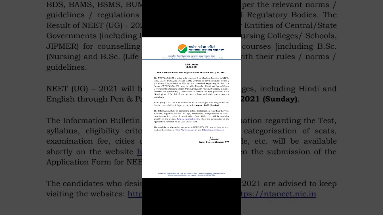 #neet #neetupdates NEET EXAM DATE FOR 2021