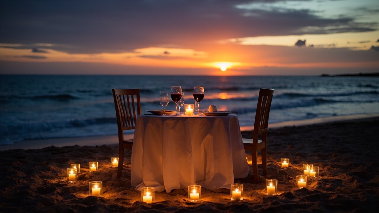 Romantic Sunset by the Sea 💕🌊 Romantic Ambience, Candlelight & Love Music Vibes - Valentine Ambience
