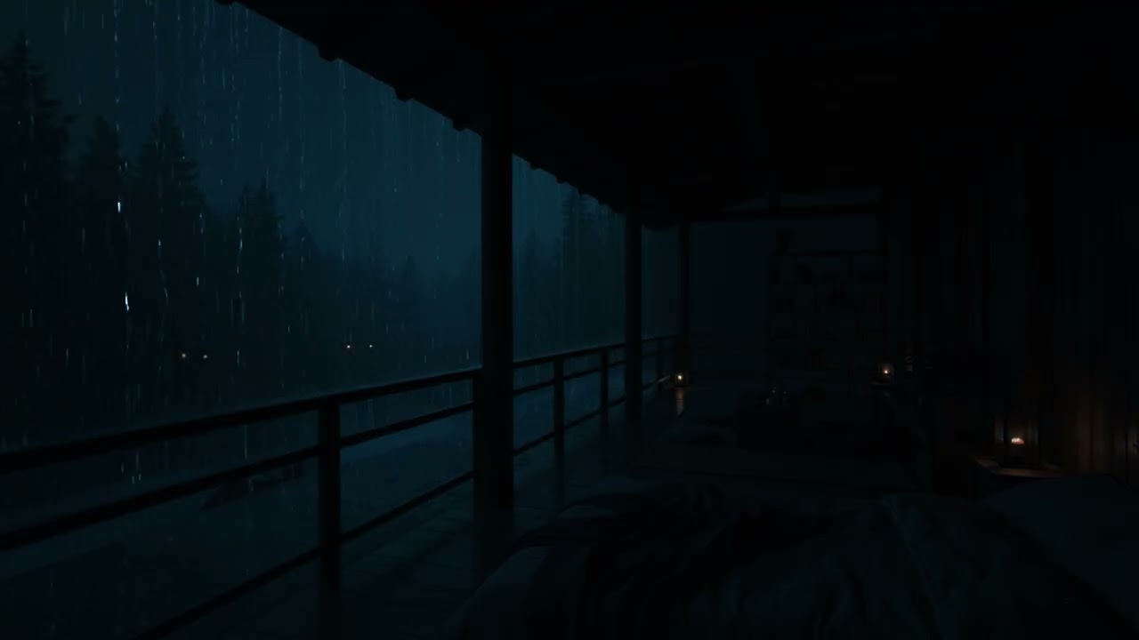 🌧 Heavy Night Rain on a Forest Cabin Porch 🌧 | Cozy Lantern Light & Deep Sleep Ambience ( No Ads )