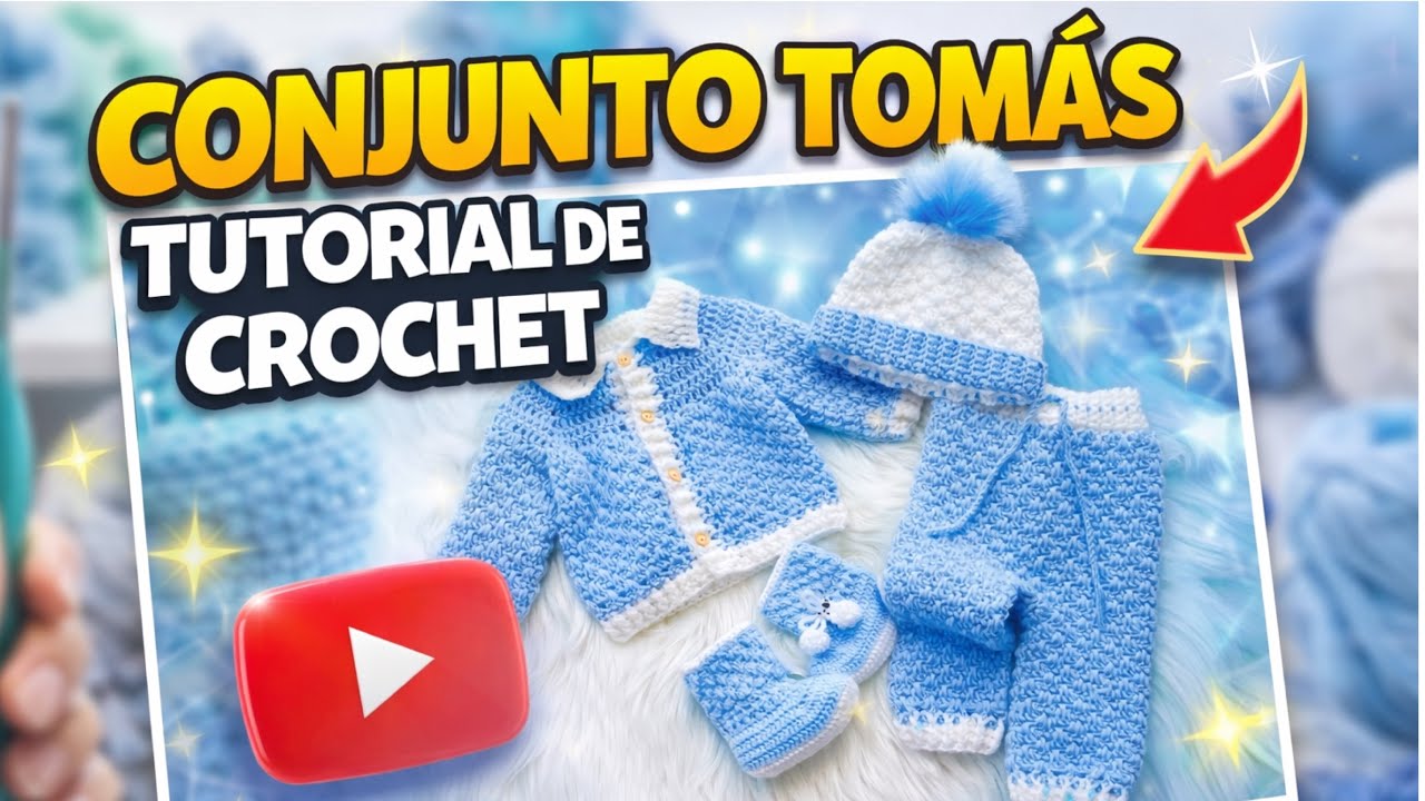 Conjunto Tomas: MANTA, CAMPERITA, PANTALÓN, GORRO Hermoso Patron de Ganchillo