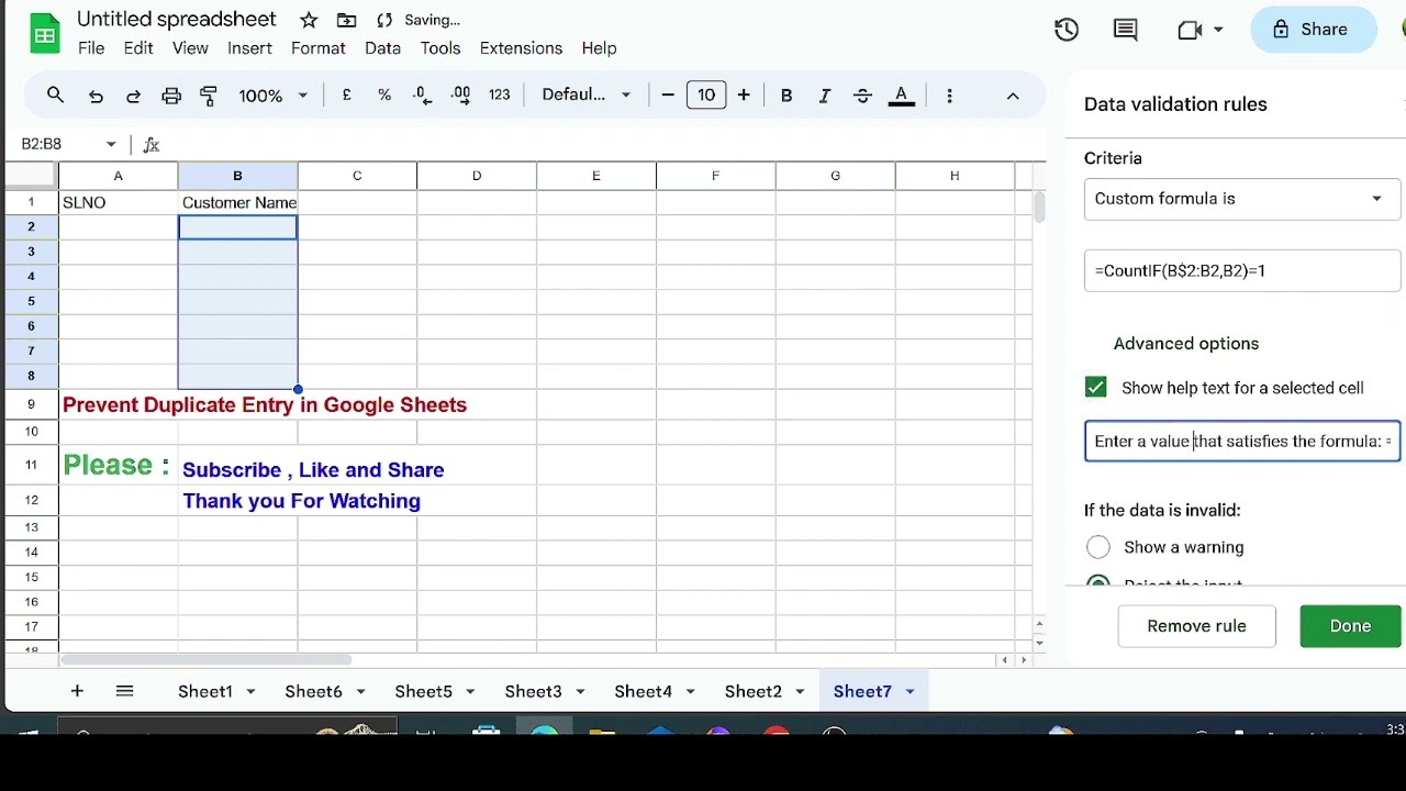 How to Prevent Duplicate Entry in Google Sheets