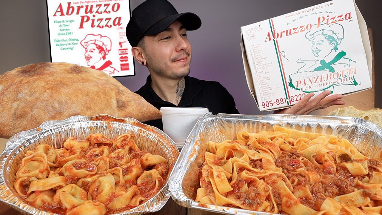 MUKBANG EATING Abruzzo Pizza Fettuccine and Tortellini with Meat Sauce, Pepperoni Panzerotto