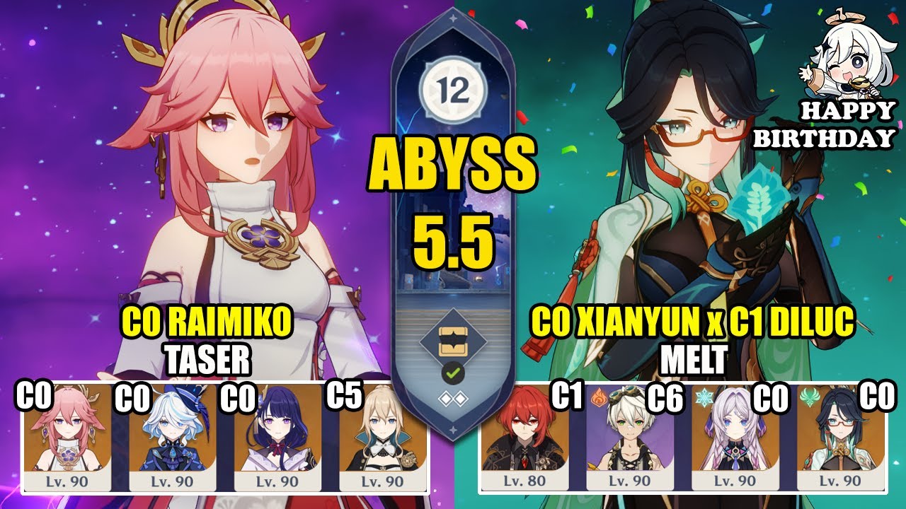 C0 Yae Miko Raiden Taser & C0 Xianyun Diluc Melt | Spiral Abyss 5.5 | Genshin Impact 【原神】