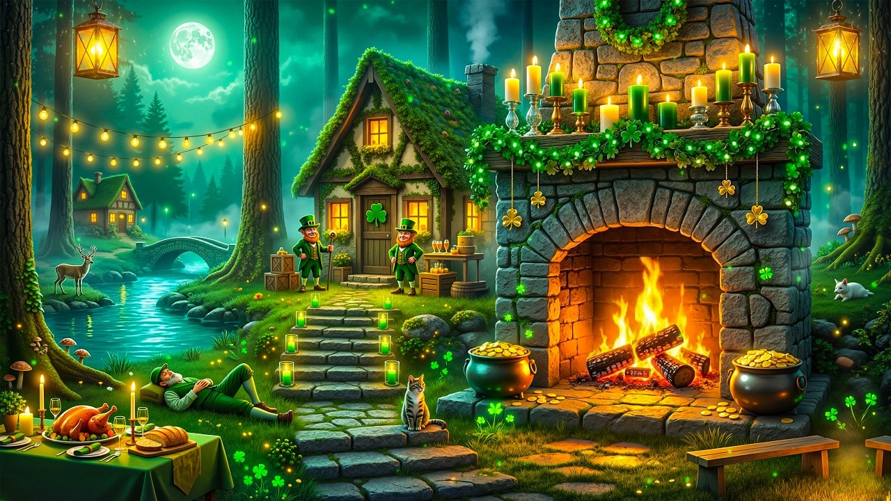 Relaxing Fireplace St Patrick’s Day Instrumentals Music 🍀 Happy St Patrick's Day Fireplace For 4k TV