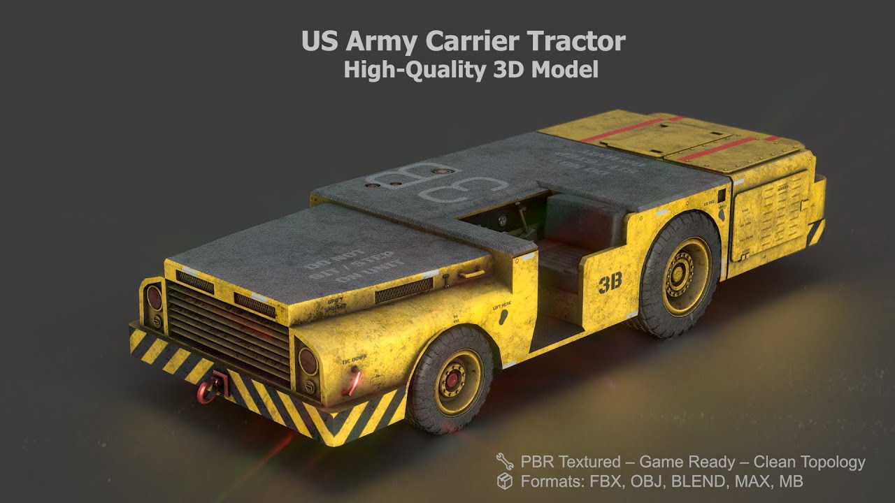 US Army Flight Deck Carrier Tractor &ndash; Realistic 3D Model Turntable