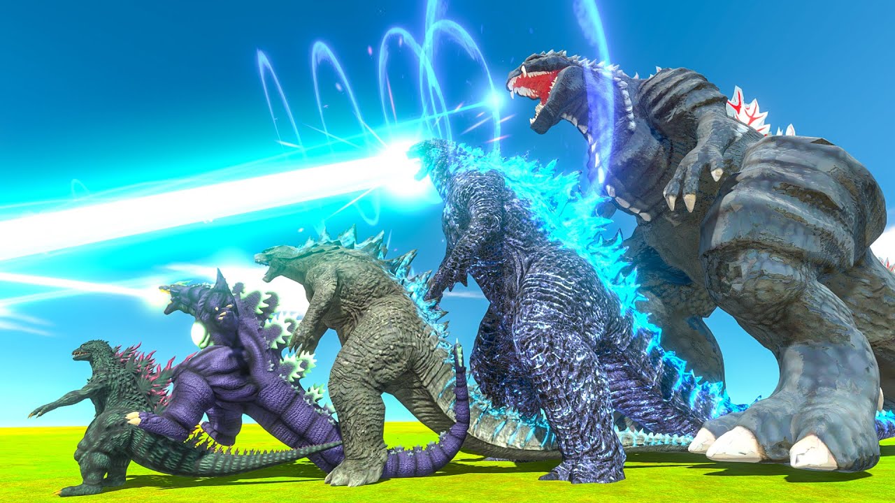 5 Godzilla Power Levels VS Mechagodzilla + Gigan + Destoroyah - Animal Revolt Battle Simulator Fight