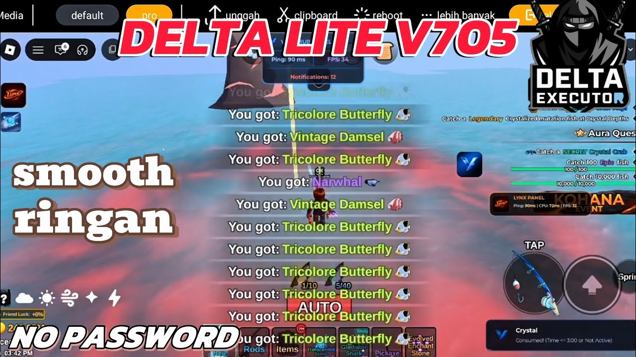DELTA LITE V705 NO PASSWORD!, SCRIPT PASTEBINS, 25x SPEED FISHING