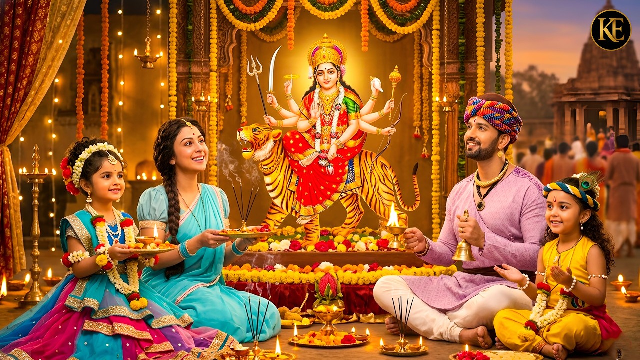 कान्हा और राधा ने मिलकर मैया और बाबा के साथ दुर्गा पूजा की।  ||YMKN || Shree Krishan