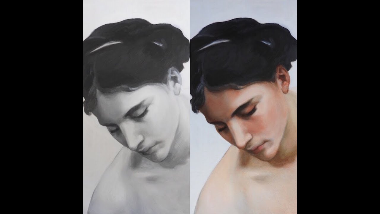 1ST GLAZE, Learning glazing from Bouguereau, how to paint, oil painting, grisaille