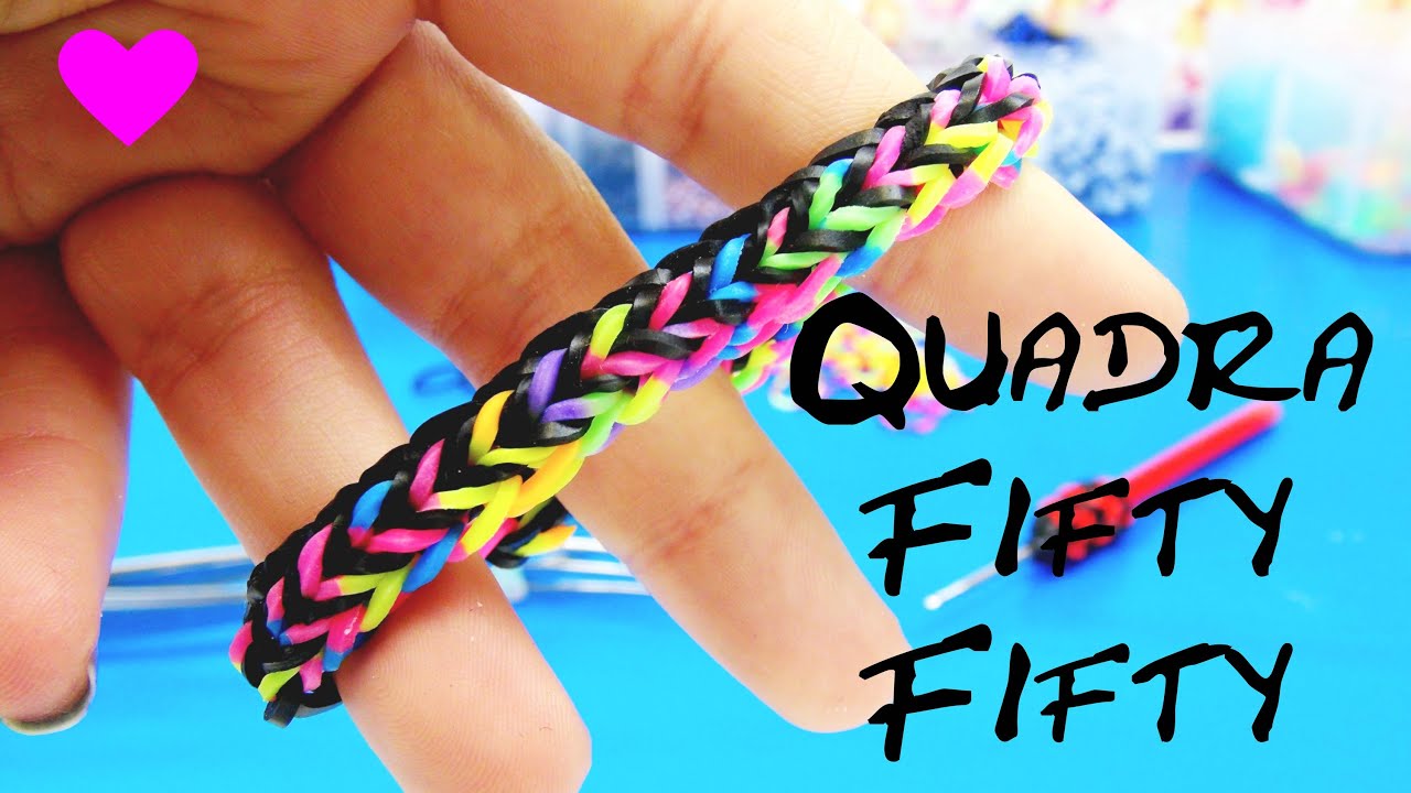 Loom Bands Quadra Fishtail Fifty Fifty Loom Bracelet / Armband mit Gabel / Fork Loom Band Tutorial
