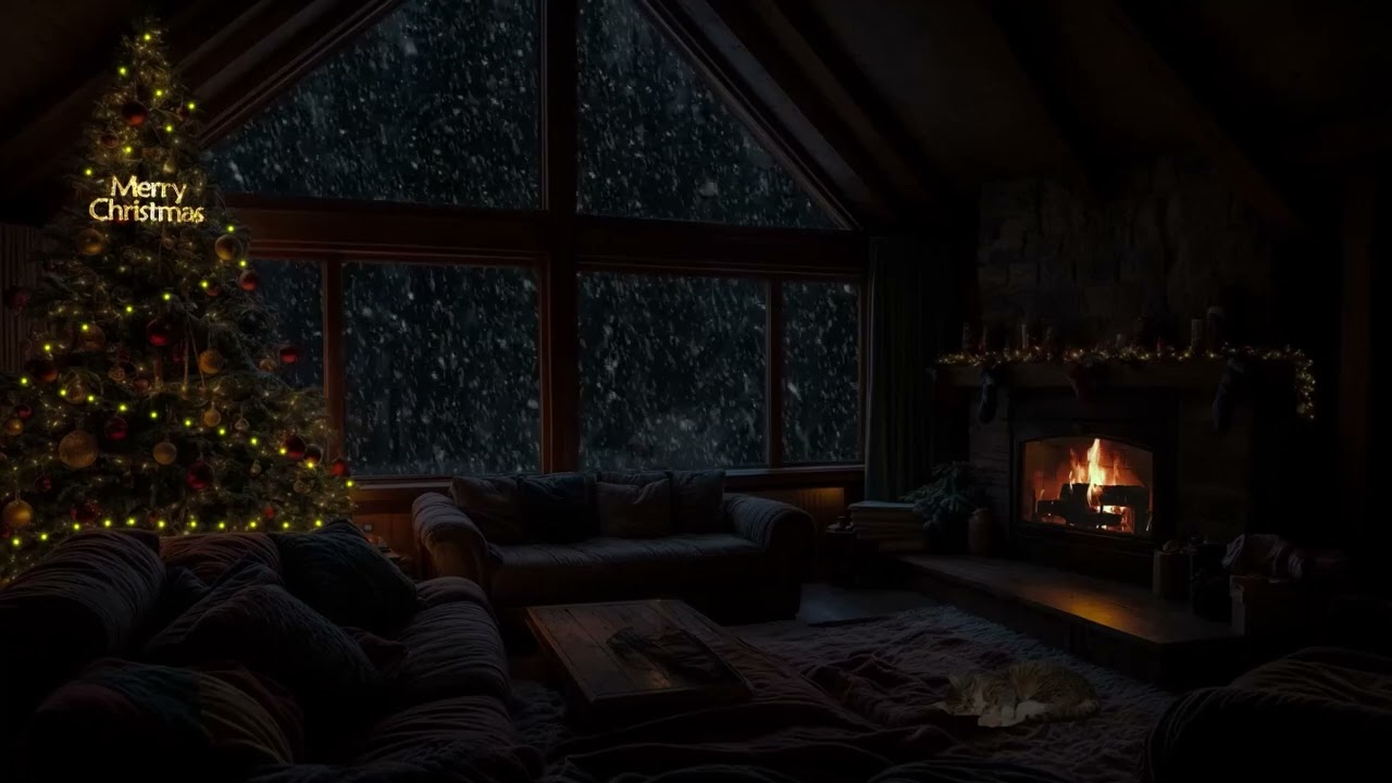 Magical Snowy Night🎄 Cozy Fireplace and Winter Wind Sounds for Ultimate Relaxation