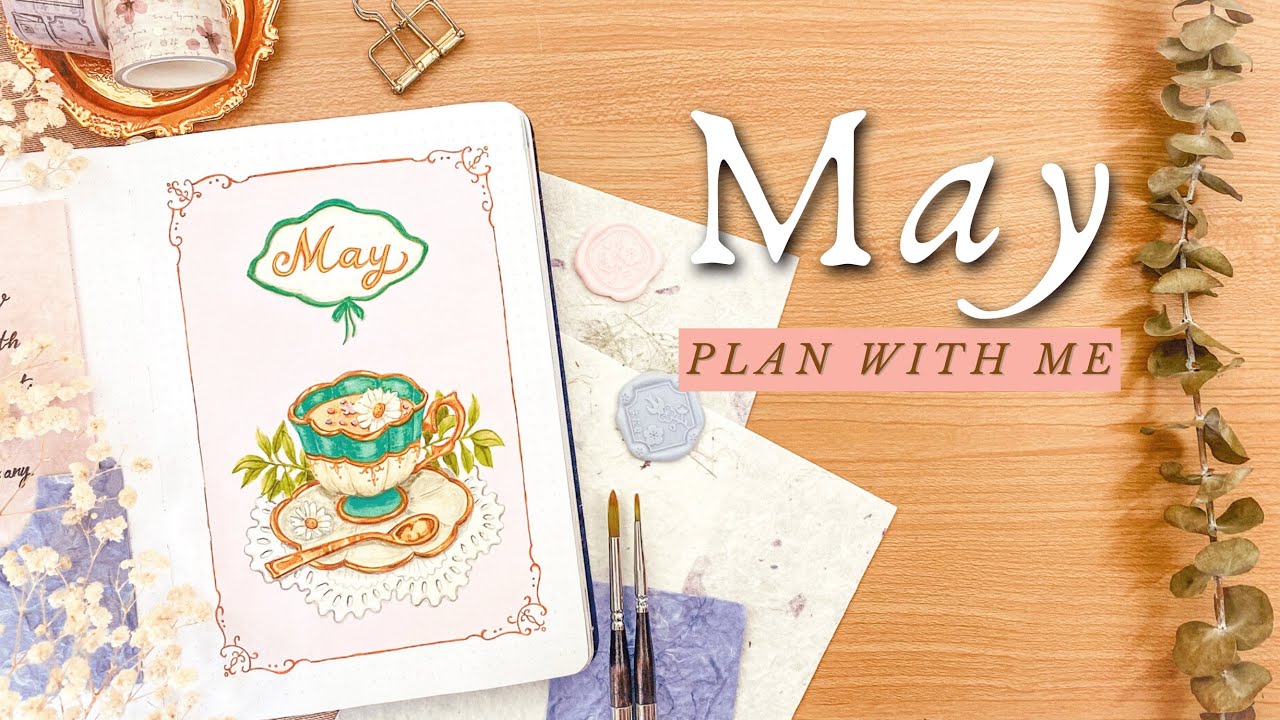 ПЛАНИРУЙТЕ СО МНОЙ • Запланируйте Bullet Journal на май 2022 🍵 Тема «Время чаепития» с акварелью ...