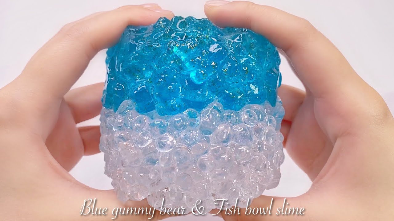 【ASMR】💎くまグミ＆フィッシュボールクランチスライム🧸【音フェチ】Blue gummy bear & Fish bowl crunch slime 블루 젤리 곰 & 유리 공 슬라임