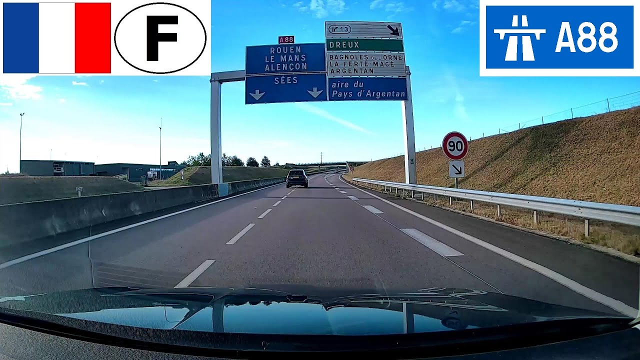 France: Autoroute A88 - Sortie 11 (Falaise) à Sortie 13 (Argentan)
