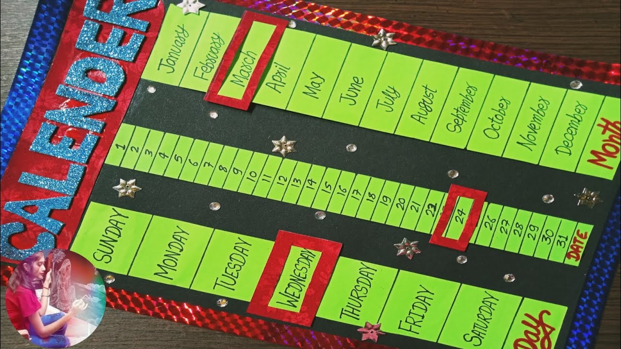 DIY Paper Calendar/Calendar Chart For School/Handmade Wall Calendar/DIY Calendar School Project Idea
