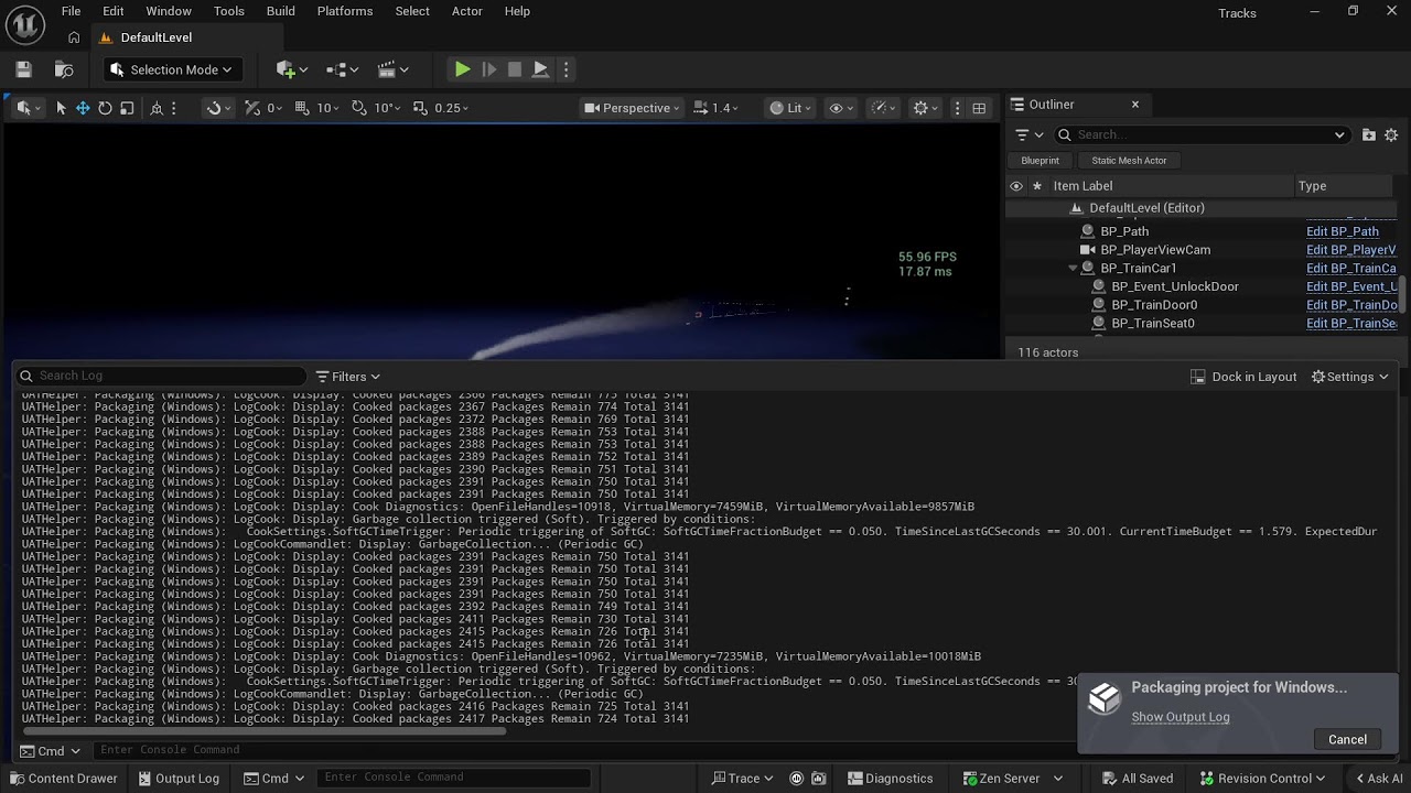Unreal Engine: working on a fixed camera system for a moving train