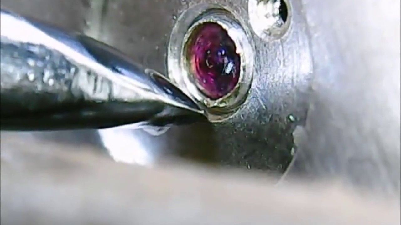 Grinding a balance jewel and replacing in a rubbed-in type setting of a Cyma pocket watch movement