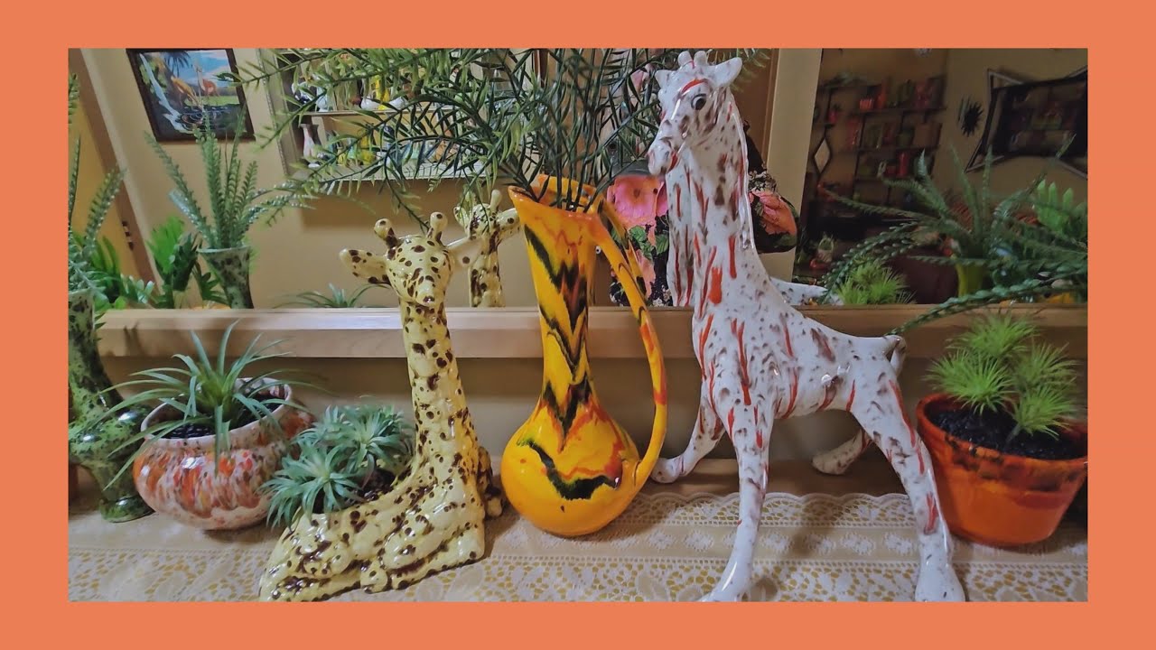 SPRING RETRO HOME TOUR | Vintage MCM Thrifted Décor of Wild Drip Glaze Pottery Planters, Vases, etc!
