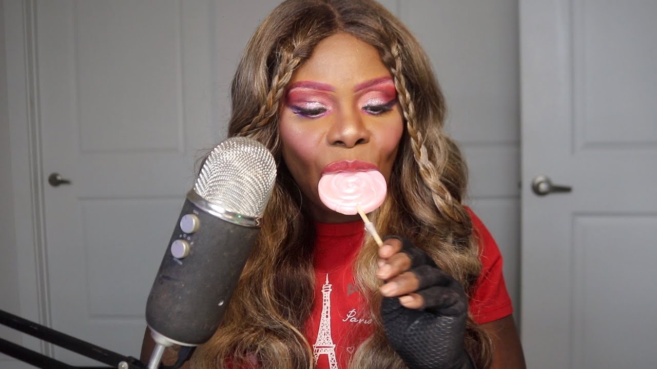 Pink & White Swirl Lollipop ASMR Eating Sounds