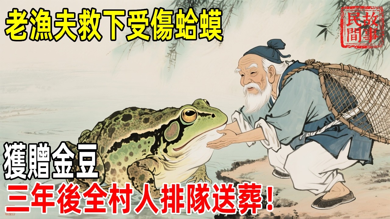 老漁夫救下受傷蛤蟆，獲贈金豆，三年後全村人排隊送葬！【壓箱底的舊事】#故事#民间故事#故事会#民間故事#故事會#温馨故事#民间传统故事