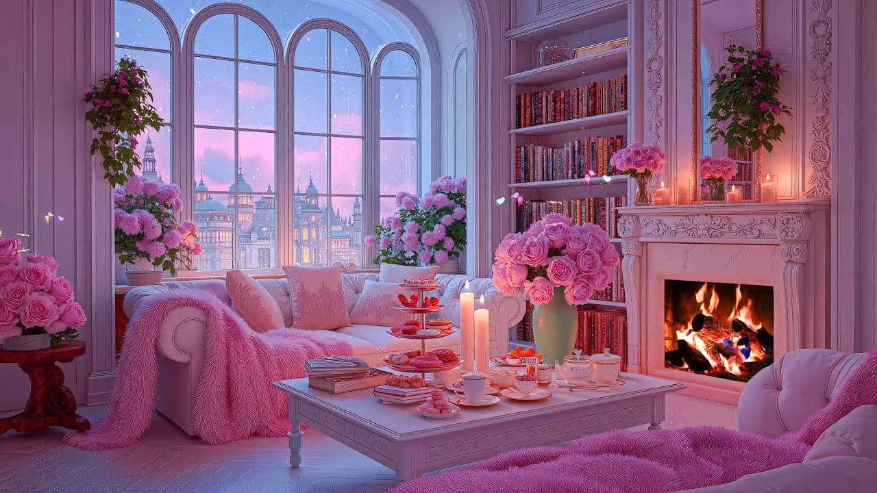 Warm Winter Fireplace & Peaceful Piano, Romantic Ambience❄️Snowfall for Sleeping, Studying & Healing